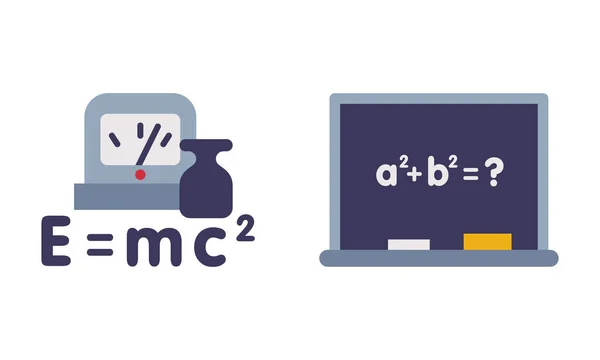 Physics Formula and Blackboard with Mathematics Sum as School Education Object Vector Set — Stock vektor