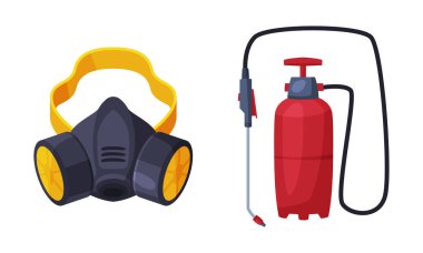 Pest Control with Chemical in ylinder and Respiratory Mask Vector Set