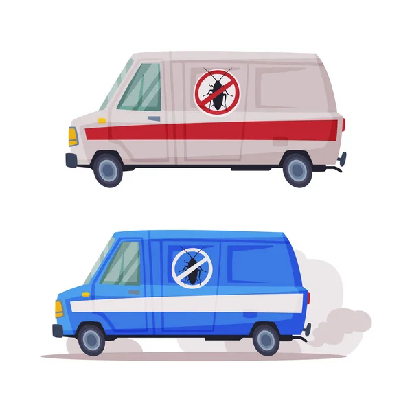 Pest Control Service with Van Vehicle Vector Set —  Vetores de Stock