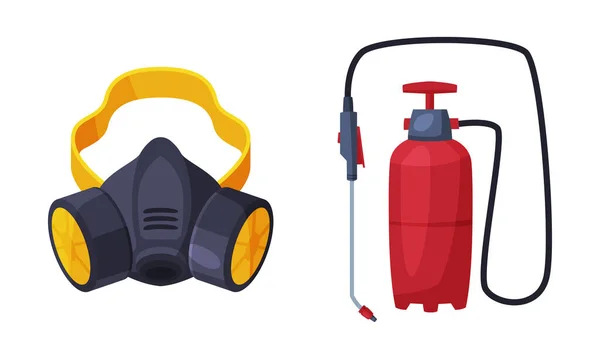 Pest Control with Chemical in ylinder and Respiratory Mask Vector Set — 图库矢量图片