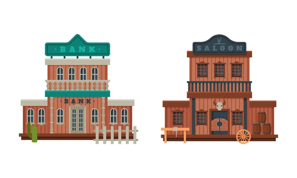 Western Style Building and Wild West Architectural Construction Vector Set — Wektor stockowy