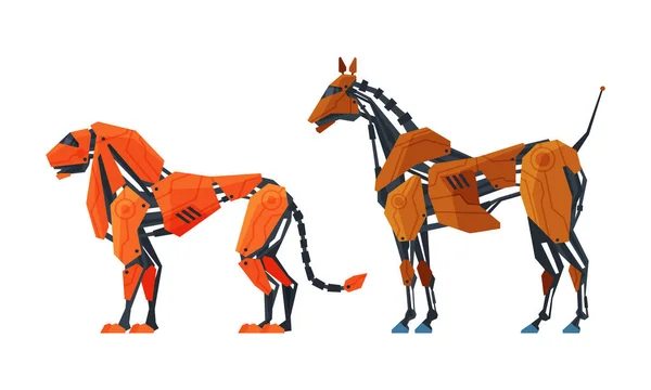 Robot animal con pata mecánica y conjunto de vectores de cuerpo metálico — Archivo Imágenes Vectoriales