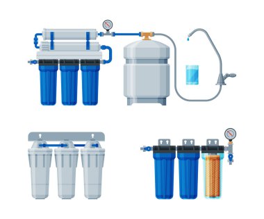 Water Filter with Fine Physical Barrier for Lowering Contamination of Drinking Water Vector Set