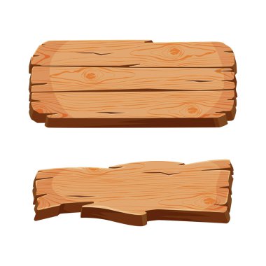Wooden Empty Signboard Plank of Brown Timber Material Vector Set