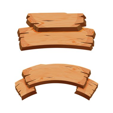 Wooden Empty Signboard Plank of Brown Timber Material Vector Set