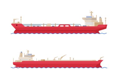 Oil or Petroleum Tanker as Ship or Bulk Transport of Oil or Chemical Product Vector Set