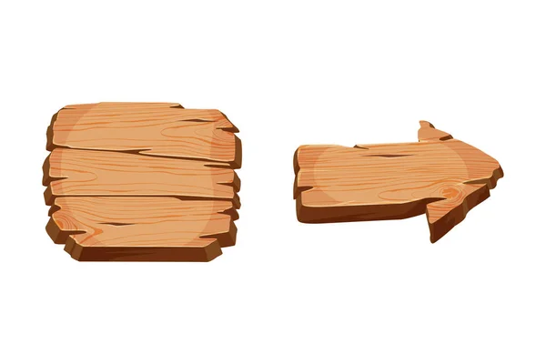 Wooden Empty Signboard Plank of Brown Timber Material Vector Set — Vector de stock