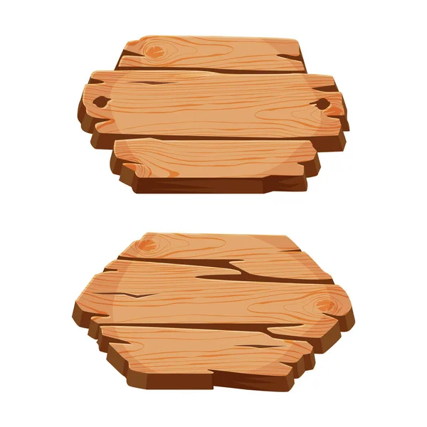 Wooden Empty Signboard Plank of Brown Timber Material Vector Set — 图库矢量图片