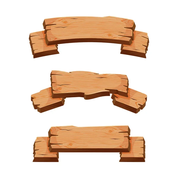 Wooden Empty Signboard Plank of Brown Timber Material Vector Set — Vector de stock