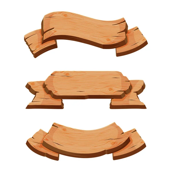 Wooden Empty Signboard Plank of Brown Timber Material Vector Set — 图库矢量图片