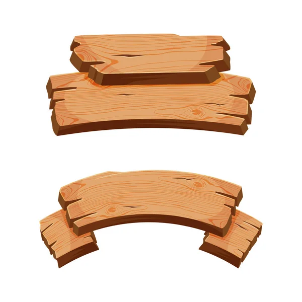 Wooden Empty Signboard Plank of Brown Timber Material Vector Set — Stockvektor