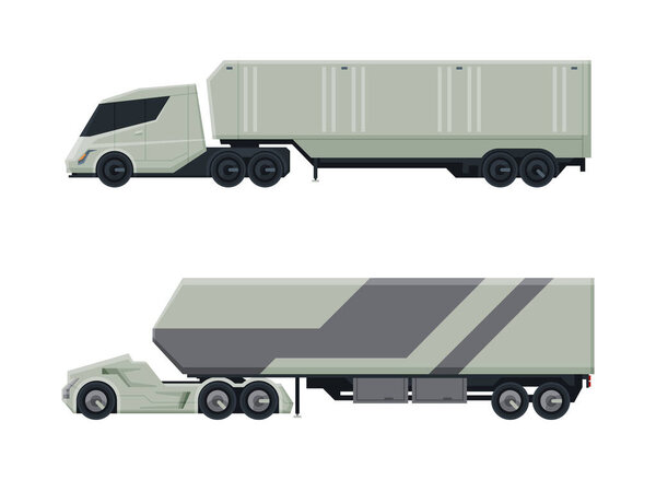 Semi Tractor Trailer Truck as Heavy-duty Towing Engine Side View Vector Set