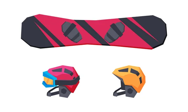 Snowboard for Snow Gliding and Protective Helmet Vector Set — стоковый вектор