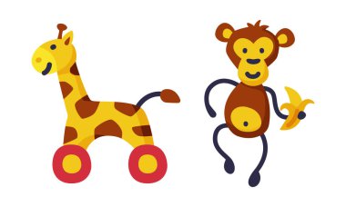 Monkey and Giraffe as Colorful Kids Toy Vector Set