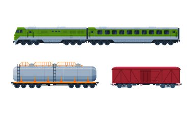 Train as Rail Freight and Passenger Transport Service Vector Set clipart
