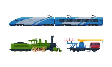 Train as Rail Freight and Passenger Transport Service Vector Set clipart