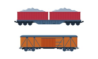 Train as Rail Freight and Cargo Transport Service Vector Set clipart