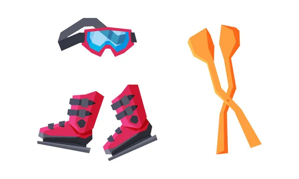 Ice Skates and Snow for Surface Gliding and Protective Goggles Vector Set — Stock vektor