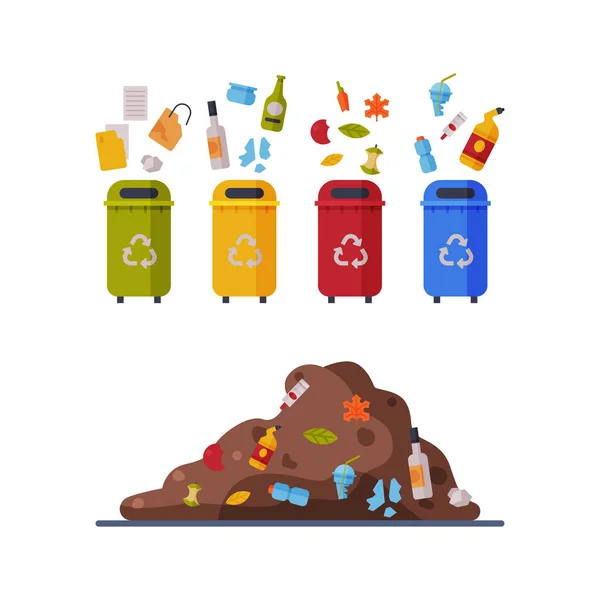 Sorting Garbage with Dustbin and Recycle Trash Object Vector Set — Stockvector