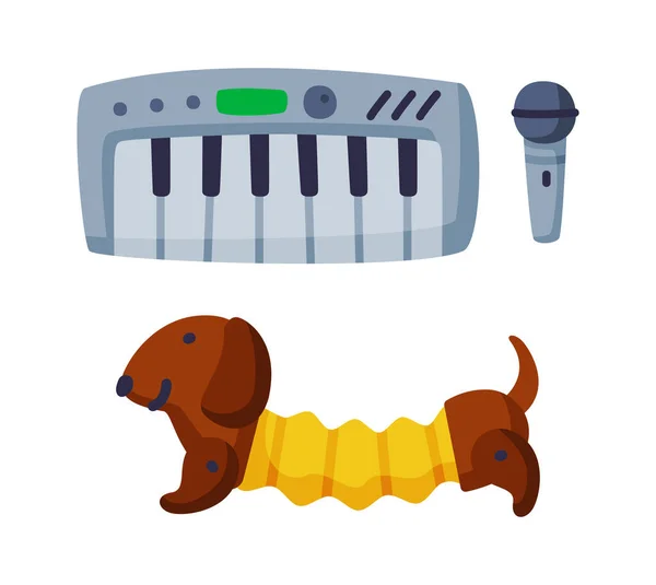 Synthesizer and Dachshund as Colorful Kids Toy Vector Set — Archivo Imágenes Vectoriales