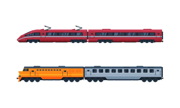 Train as Rail Electric Passenger Transport Service Vector Set — Stok Vektör