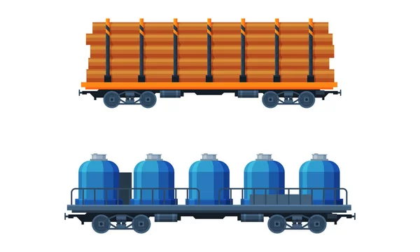 Train as Rail Freight and Cargo Transport Service Vector Set — Vettoriale Stock