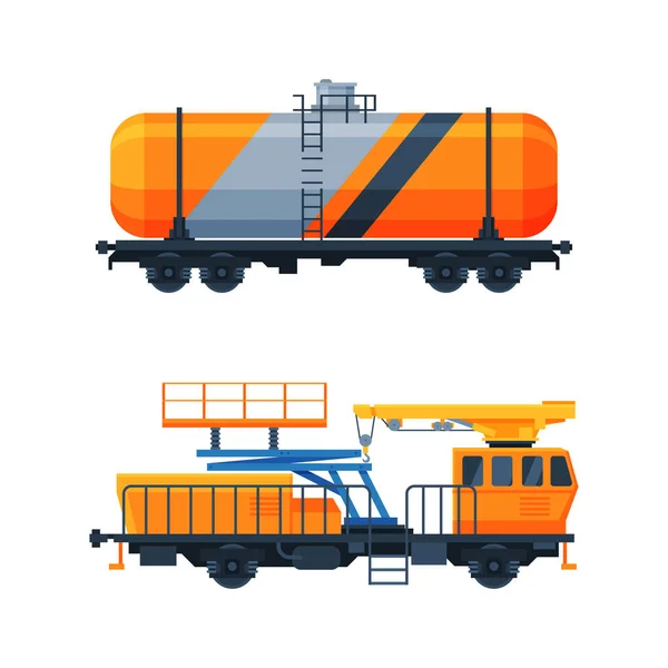Train as Rail Freight and Cargo Transport Service Vector Set — 스톡 벡터