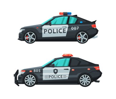 Police Car or Patrol Car as Ground Vehicle for Transportation Vector Set