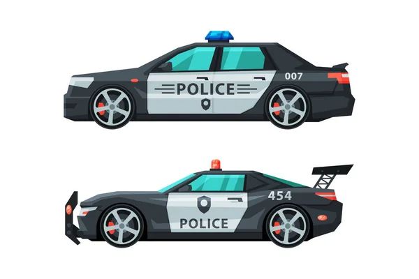 Police Car or Patrol Car as Ground Vehicle for Transportation Vector Set — Archivo Imágenes Vectoriales