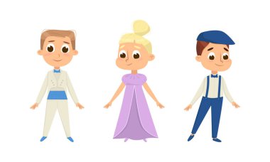 Cute Children Dressed in Elegant Clothes Standing and Smiling Vector Set