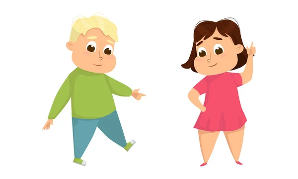 Little Boy and Girl with Overweight and Body Fat Vector Set — Stockový vektor