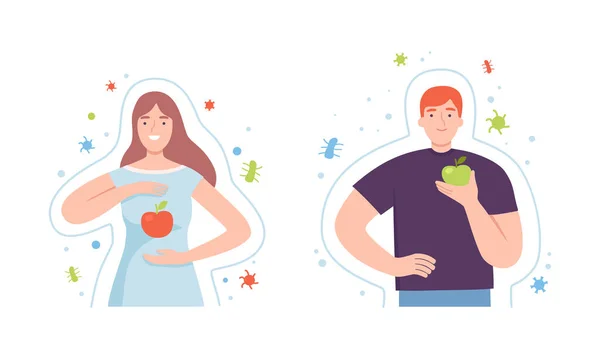 Young Male and Female with Invisible Barrier for Pathogen and Germs Vector Illustration Set —  Vetores de Stock