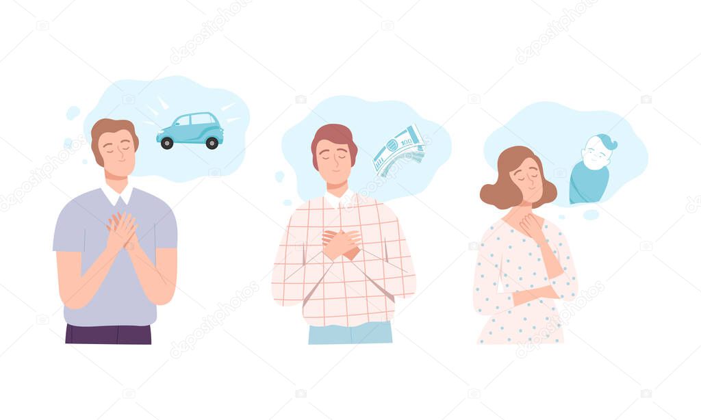 Young Man and Woman Thought and Need in Cloud Vector Set