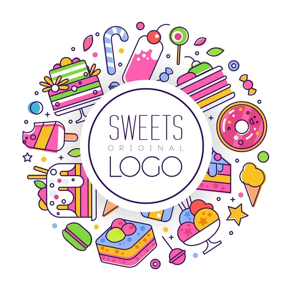 Sweets and Cake Dessert Arranged in Circle Vector Template — ストックベクタ