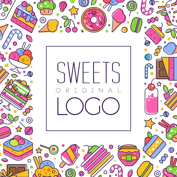 Sweets and Cake Dessert Advertising Banner Vector Template — ストックベクタ
