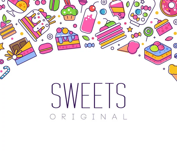 Sweets and Cake Dessert Advertising Banner Vector Template — ストックベクタ