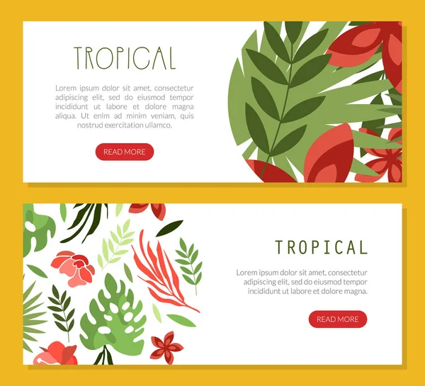 Botanical Landing Page with Tropical Leaf and Red Flower Vector Template — Stock vektor