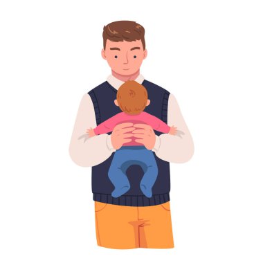 Man Character Holding Baby with Arms Nursing Him Vector Illustration