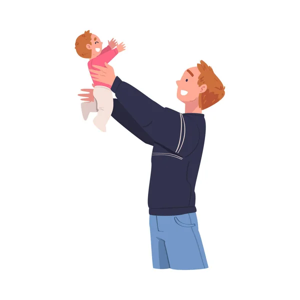 Man Character Holding Baby with Arms Nursing Him Vector Illustration — Stockvector