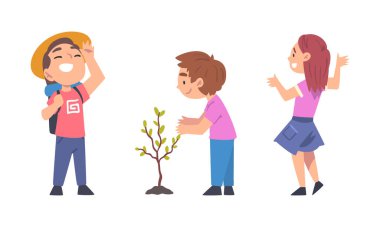 Küçük Çocuklar Gezegeni Seviyor Dünya ve Çevre Vektörü Seti