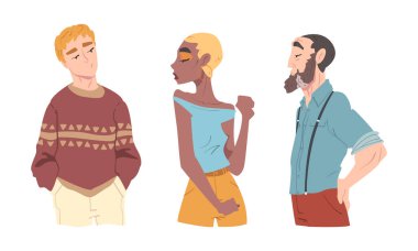 Kibirli yüz ifadesine sahip erkek ve kadın Gururlu Görünümlü Vektör Seti