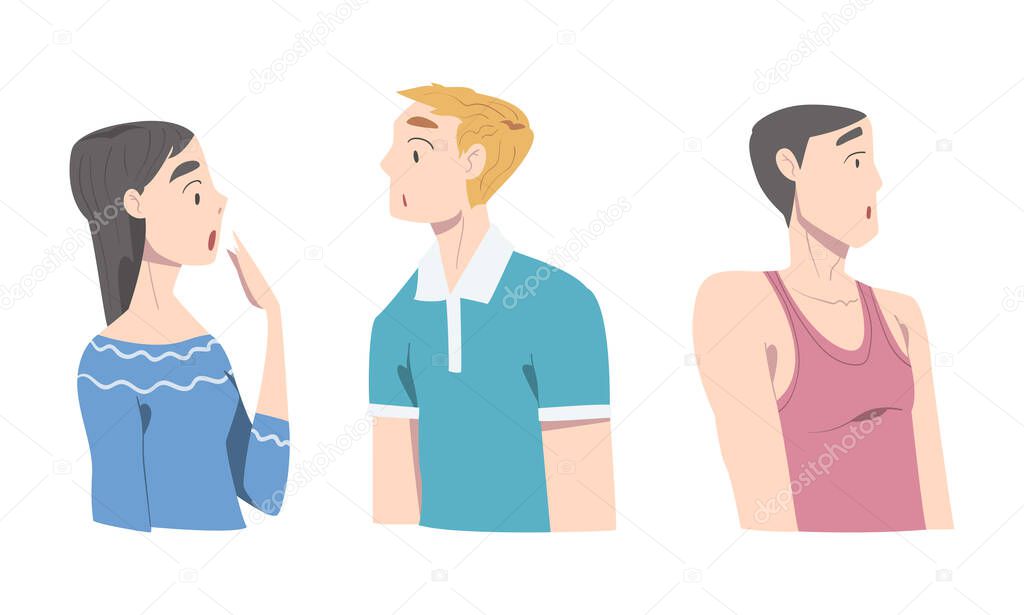 Young Man and Woman with Shocked Face Expression Gasping Feeling Astonishment Vector Set