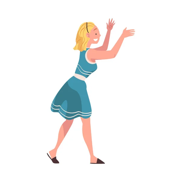 Elated Woman with Outstretched Arms Walking Toward Someone Vector Illustration — Stock Vector