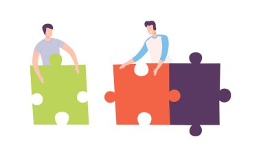 Genç Adam Büyük Yapboz Yapboz Vektörü Seti