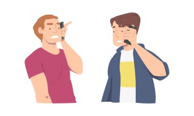 Telefon Vektörü İllüstrasyon Seti 'nden Kötü Haber Adamı Karakteri Konuşması Hayal kırıklığına uğrattı