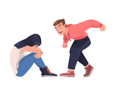 Saldırgan ve Saldırgan Adam Zayıf Kadın Vektör İllüstrasyonunu Kötü Kullanıyor