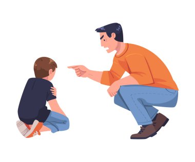 Aggressor and Victim with Violent Man Shouting and Abusing Weak Teen Boy Vector Illustration clipart