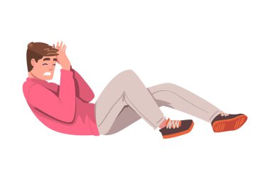 Yerde yatan korkmuş adam tacizden ve zorba vektör ilüzyonundan acı çekiyor.