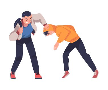 Saldırgan ve Saldırgan Genç Çocuk Zayıf Yaş Arkadaşı Vektör İllüzyonu İstismarı