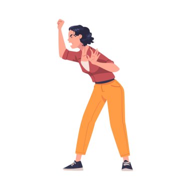 Yumruk Küfürlü Kadın Saldırganı ve Zayıf Vektör İllüstrasyonu